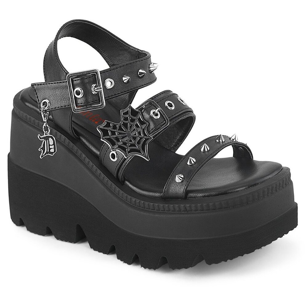 Demonia Shaker 13 Platform Sandals in Black Vegan Leather